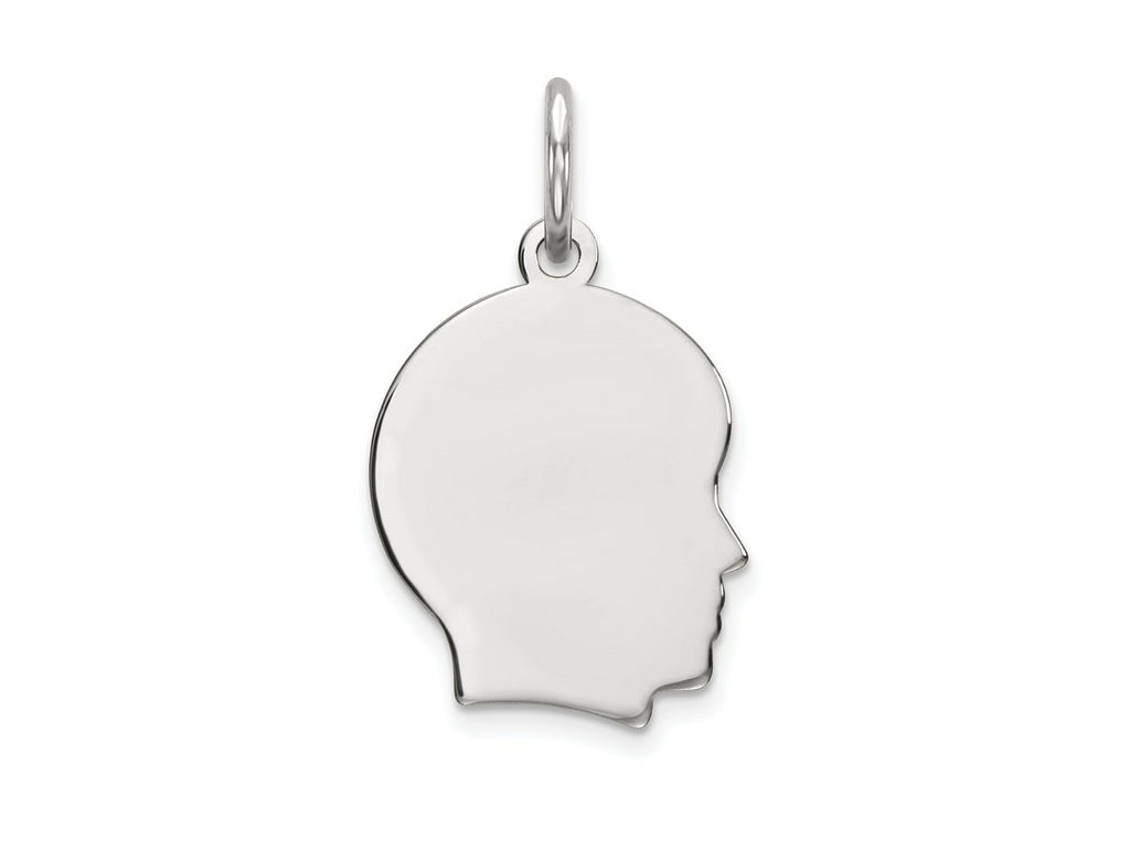 FJC Finejewelers 14 kt White Gold Personalized White Plain Small.013 Depth Facing Right Engravable Boy Charm 18 x 10 mm