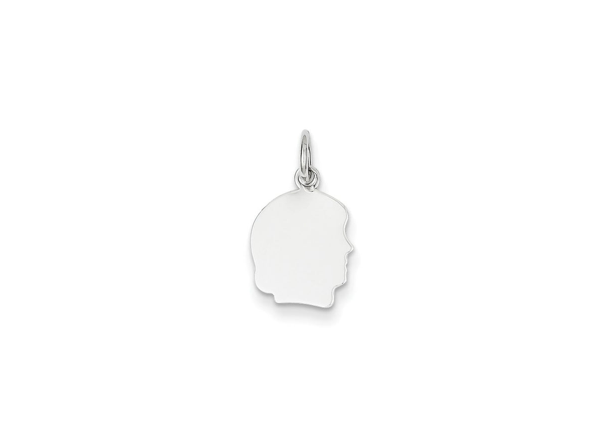 FJC Finejewelers 14 kt White Gold Personalized White Plain Small.013 Depth Facing Right Engravable Girl Charm 18 x 10 mm