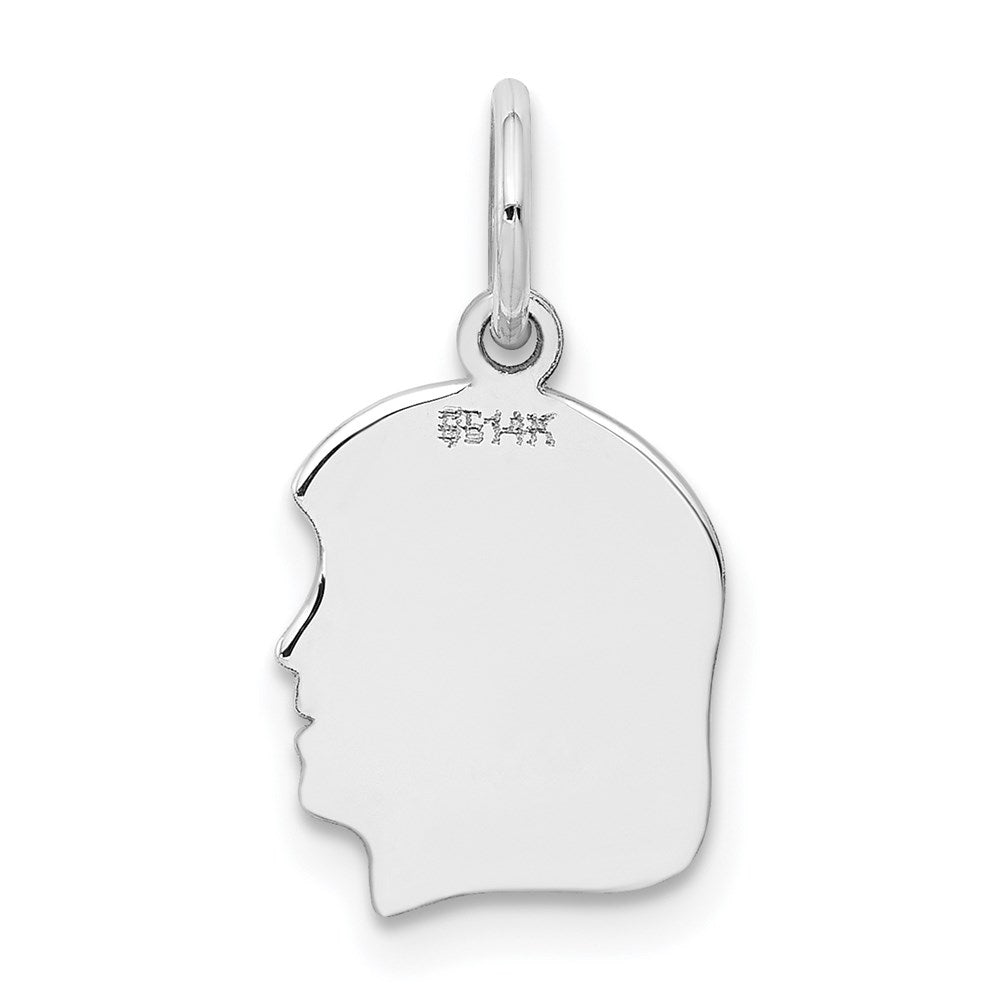 FJC Finejewelers 14 kt White Gold Personalized White Plain Small.018 Depth Facing Right Engravable Girl Charm 18 x 10 mm