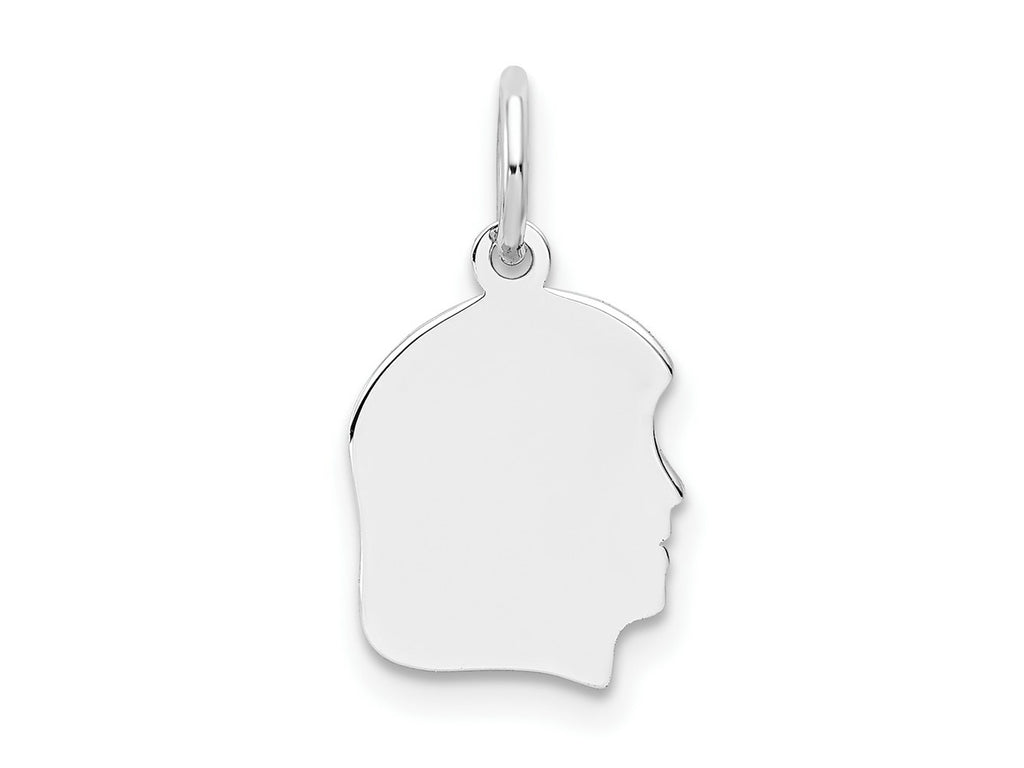 FJC Finejewelers 14 kt White Gold Personalized White Plain Small.018 Depth Facing Right Engravable Girl Charm 18 x 10 mm