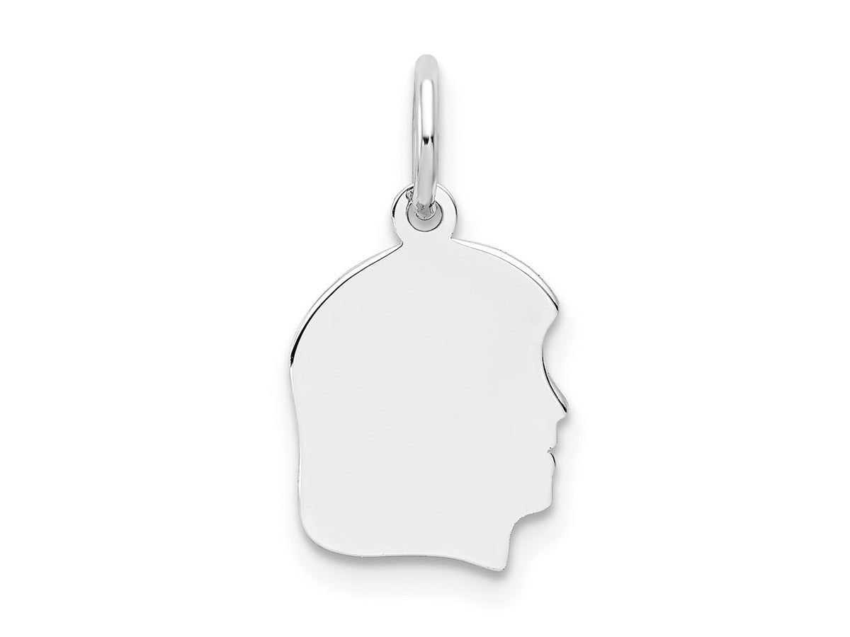 FJC Finejewelers 14 kt White Gold Personalized White Plain Small.018 Depth Facing Right Engravable Girl Charm 18 x 10 mm