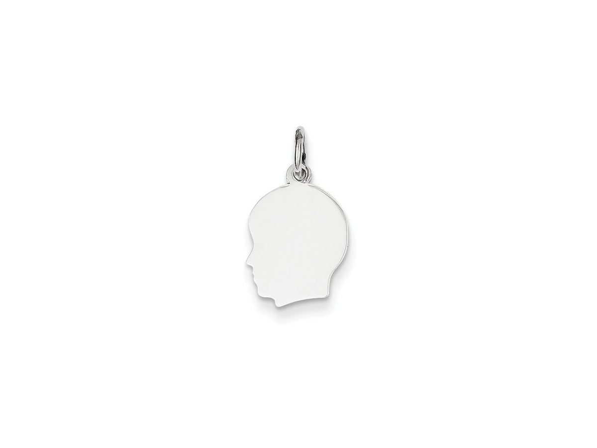 FJC Finejewelers 14 kt White Gold Personalized White Plain Small.011 Depth Facing Left Engravable Boy Charm 18 x 10 mm
