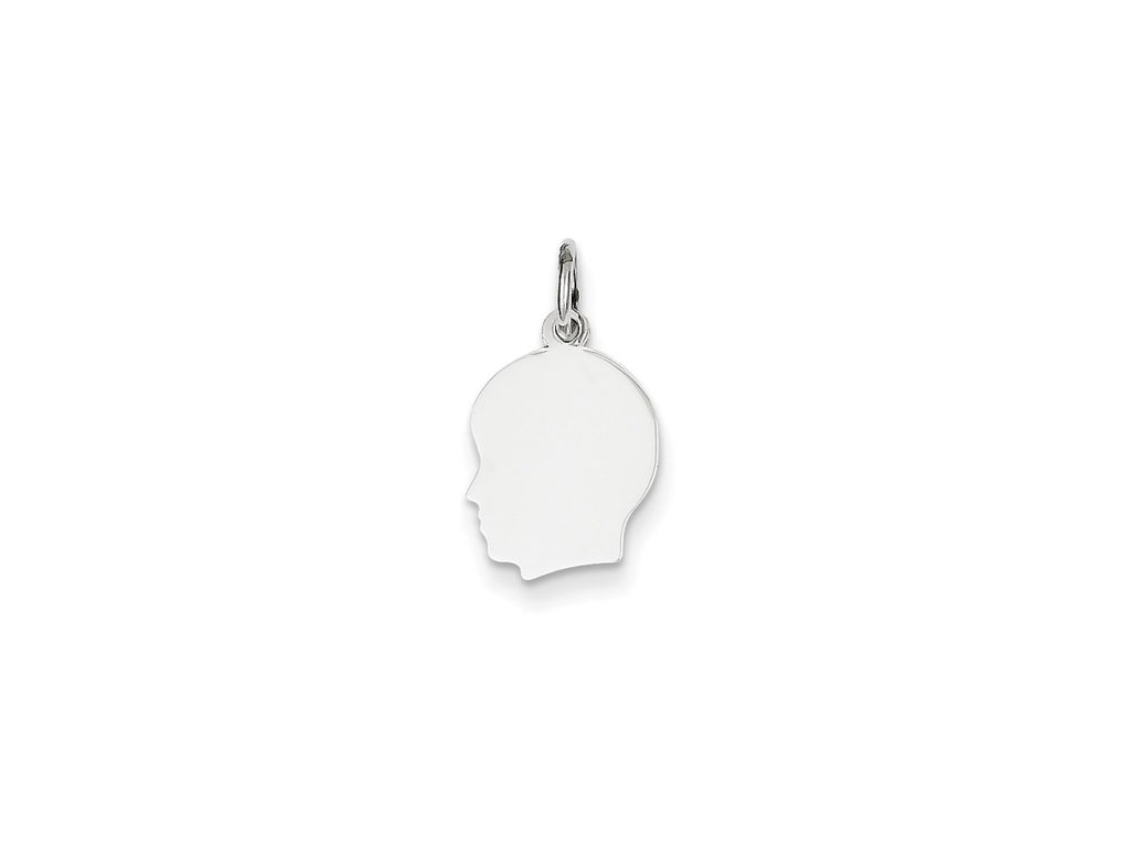 FJC Finejewelers 14 kt White Gold Personalized White Plain Small.013 Depth Facing Left Engravable Boy Charm 18 x 10 mm