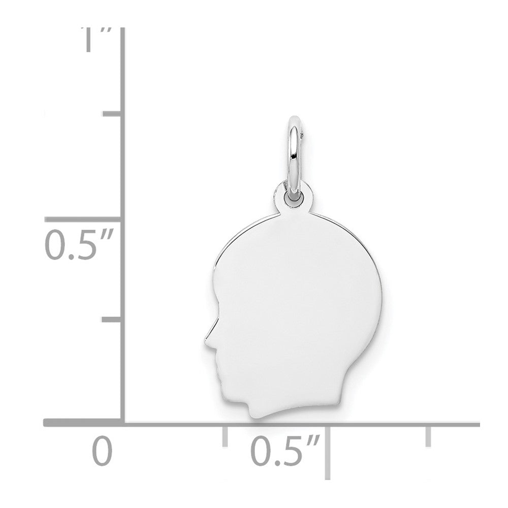 FJC Finejewelers 14 kt White Gold Personalized White Plain Small.018 Depth Facing Left Engravable Boy Charm 18 x 10 mm