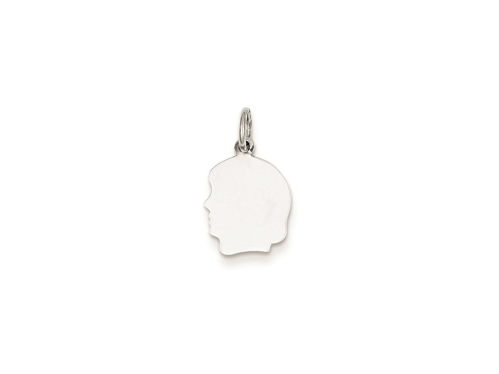 FJC Finejewelers 14 kt White Gold Personalized White Plain Small.011 Depth Facing Left Engravable Girl Charm 18 x 10 mm