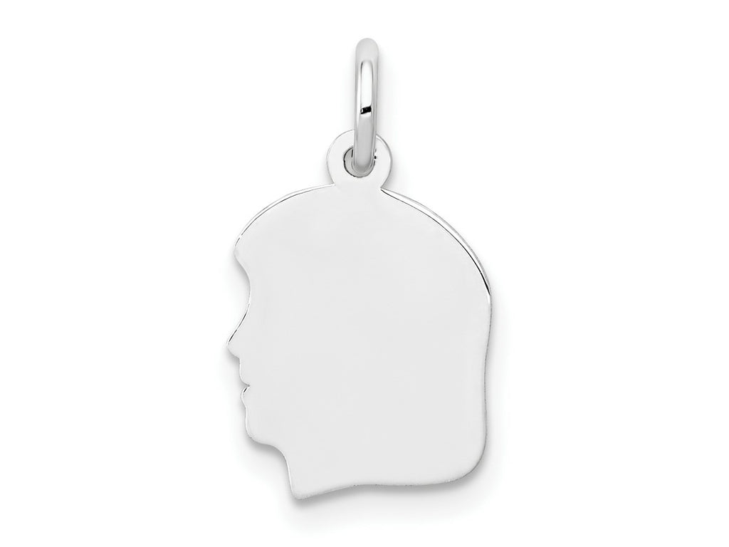 FJC Finejewelers 14 kt White Gold Personalized White Plain Small.018 Depth Facing Left Engravable Girl Charm 18 x 10 mm