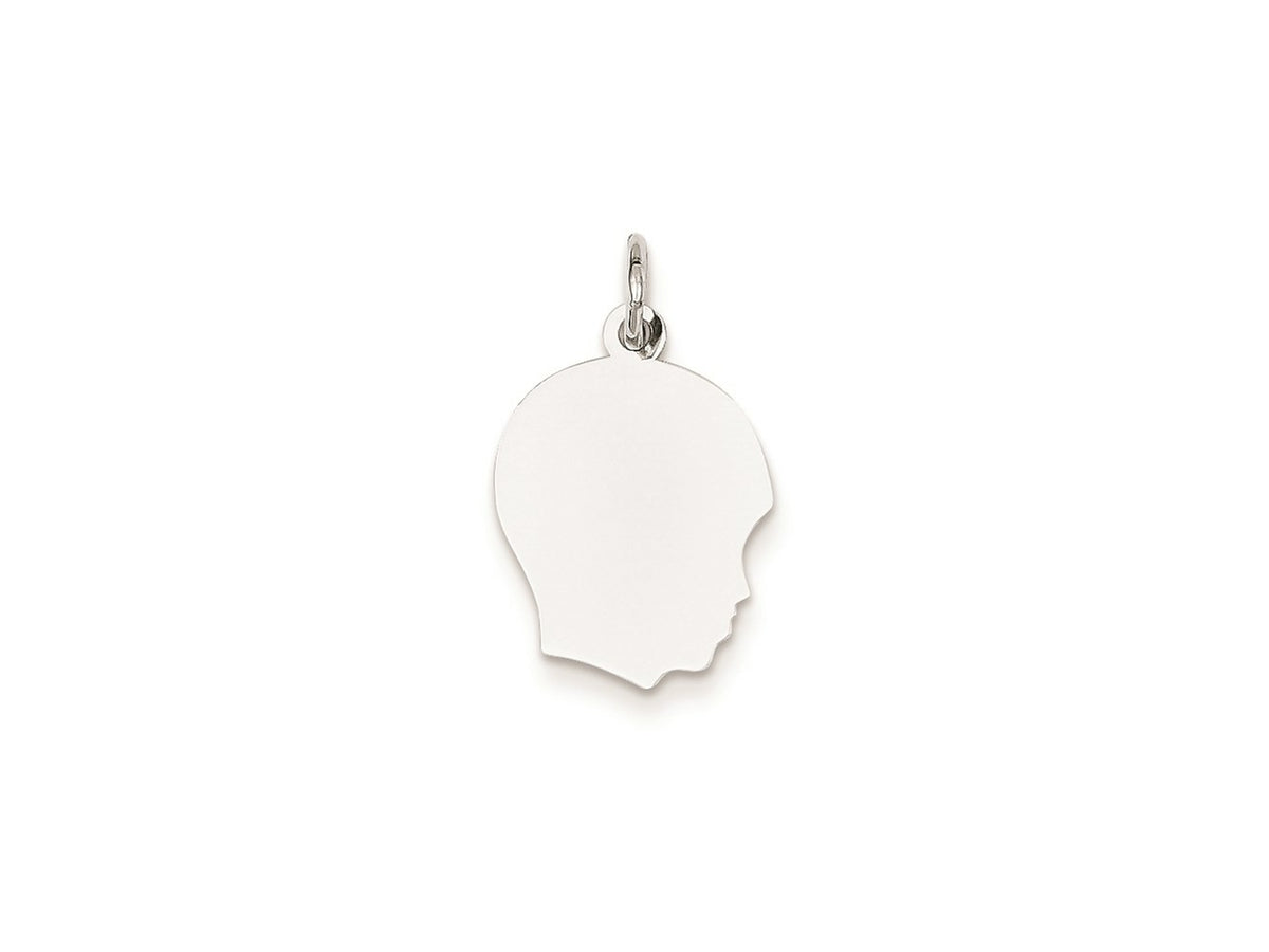 FJC Finejewelers 14 kt White Gold Personalized White Plain Medium.027 Depth Facing Right Engravable Boy Charm 22 x 13 mm