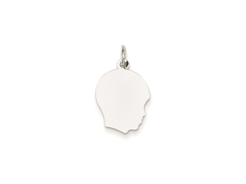 FJC Finejewelers 14 kt White Gold Personalized White Plain Medium.035 Depth Facing Right Engravable Boy Charm 22 x 13 mm