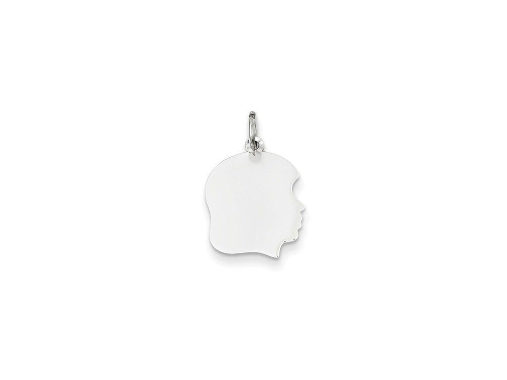 FJC Finejewelers 14 kt White Gold Personalized White Plain Medium.013 Depth Facing Right Engravable Girl Charm 22 x 13 m