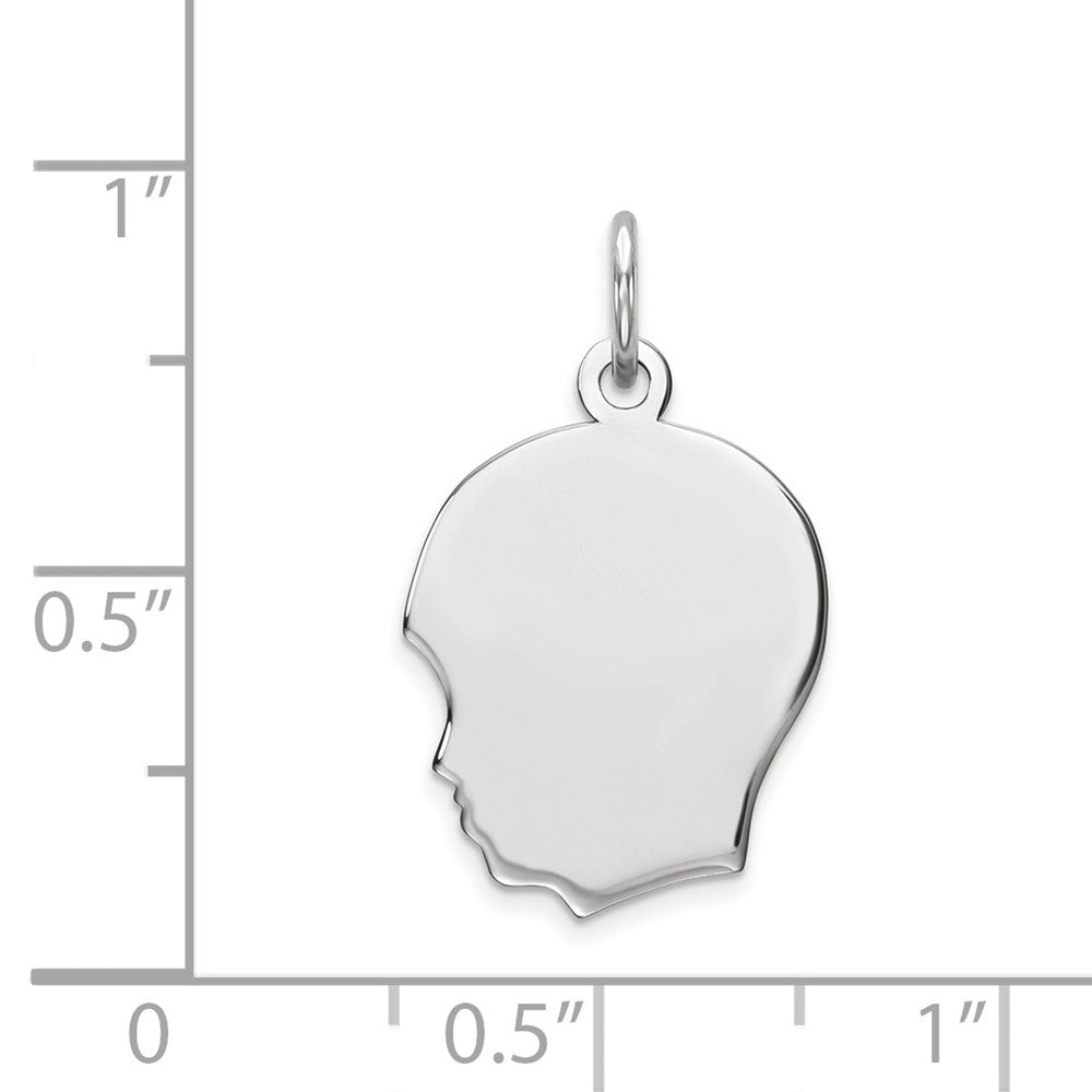 FJC Finejewelers 14 kt White Gold Personalized White Plain Medium.011 Depth Facing Left Engravable Boy Charm 22 x 13 mm