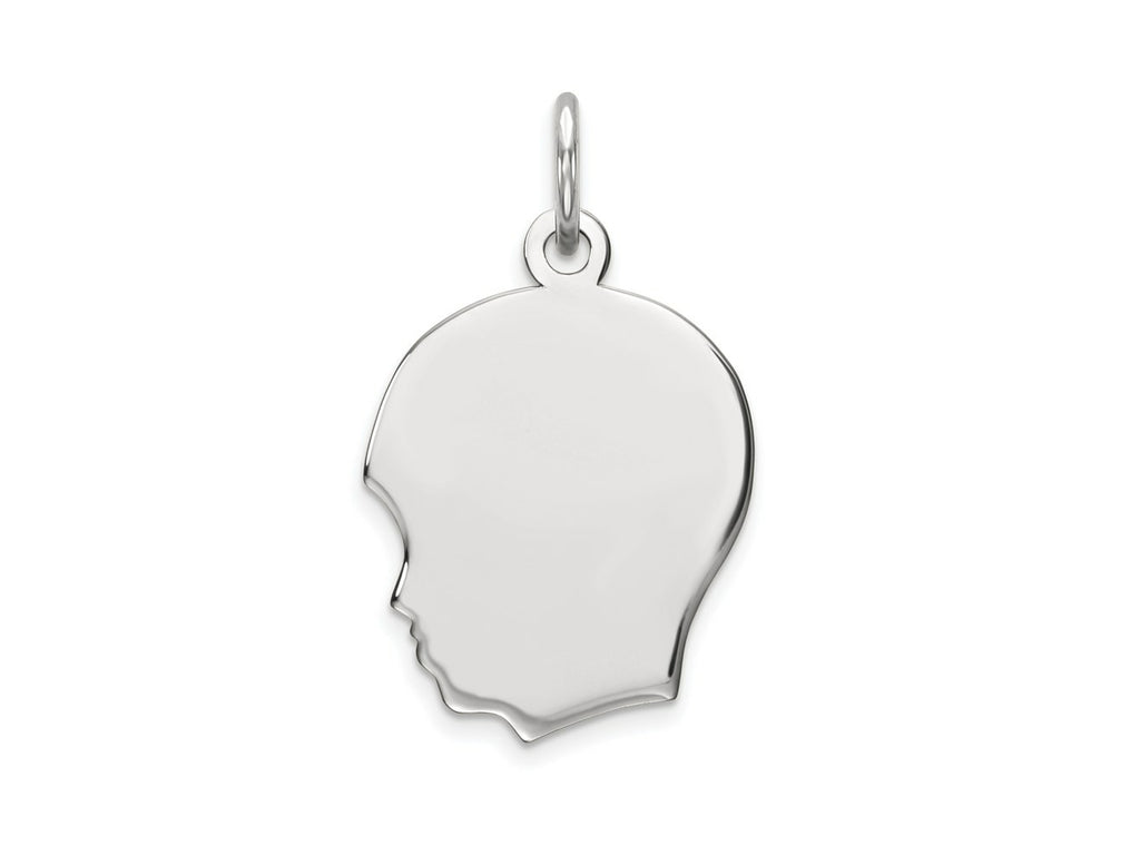 FJC Finejewelers 14 kt White Gold Personalized White Plain Medium.011 Depth Facing Left Engravable Boy Charm 22 x 13 mm