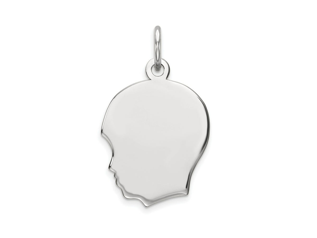 FJC Finejewelers 14 kt White Gold Personalized White Plain Medium.011 Depth Facing Left Engravable Boy Charm 22 x 13 mm