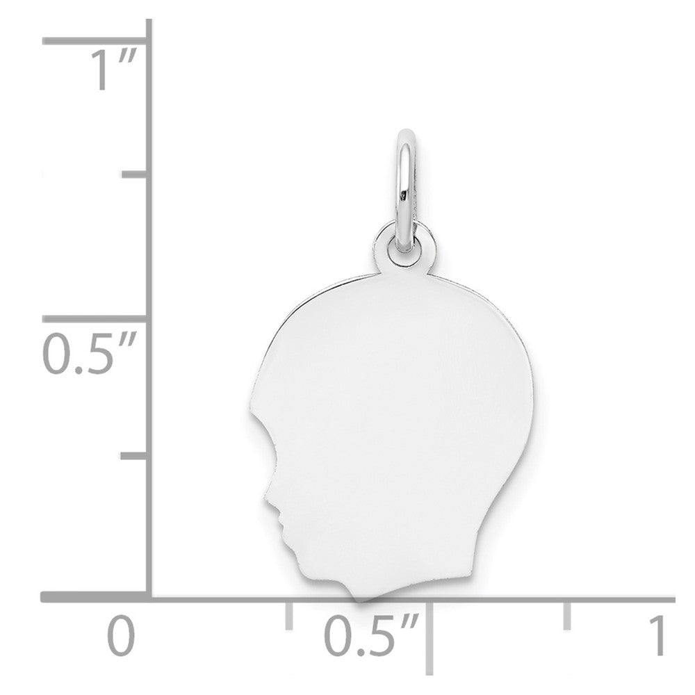 FJC Finejewelers 14 kt White Gold Personalized White Plain Medium.018 Depth Facing Left Engravable Boy Charm 22 x 13 mm