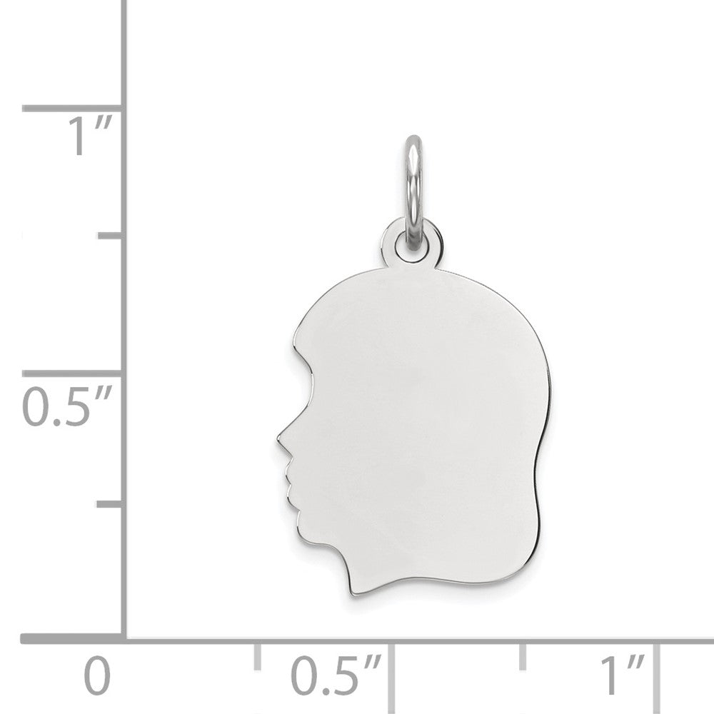 FJC Finejewelers 14 kt White Gold Personalized White Plain Medium.009 Depth Facing Left Engravable Girl Charm 22 x 13 mm