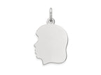 FJC Finejewelers 14 kt White Gold Personalized White Plain Medium.009 Depth Facing Left Engravable Girl Charm 22 x 13 mm