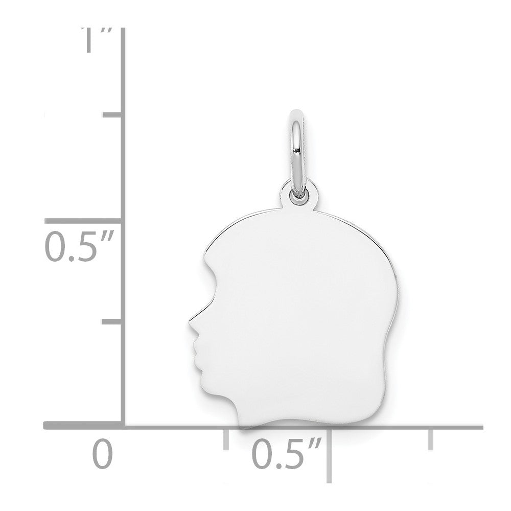 FJC Finejewelers 14 kt White Gold Personalized White Plain Medium.018 Depth Facing Left Engravable Girl Charm 22 x 13 mm