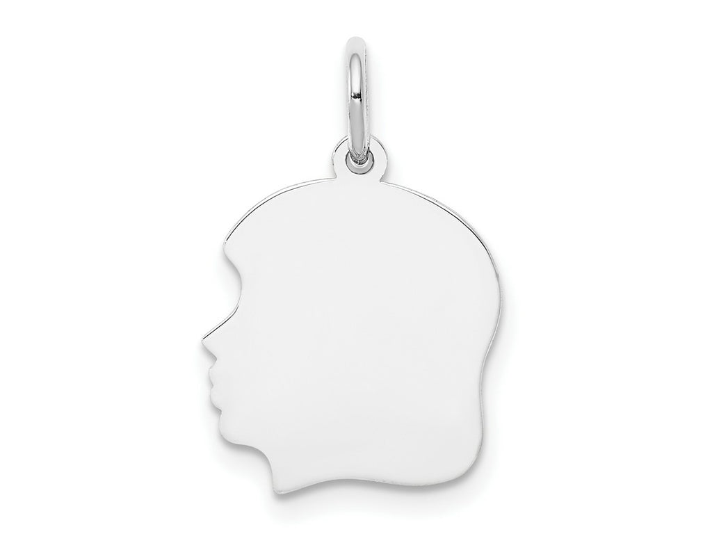 FJC Finejewelers 14 kt White Gold Personalized White Plain Medium.018 Depth Facing Left Engravable Girl Charm 22 x 13 mm