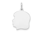 FJC Finejewelers 14 kt White Gold Personalized White Plain Medium.018 Depth Facing Left Engravable Girl Charm 22 x 13 mm