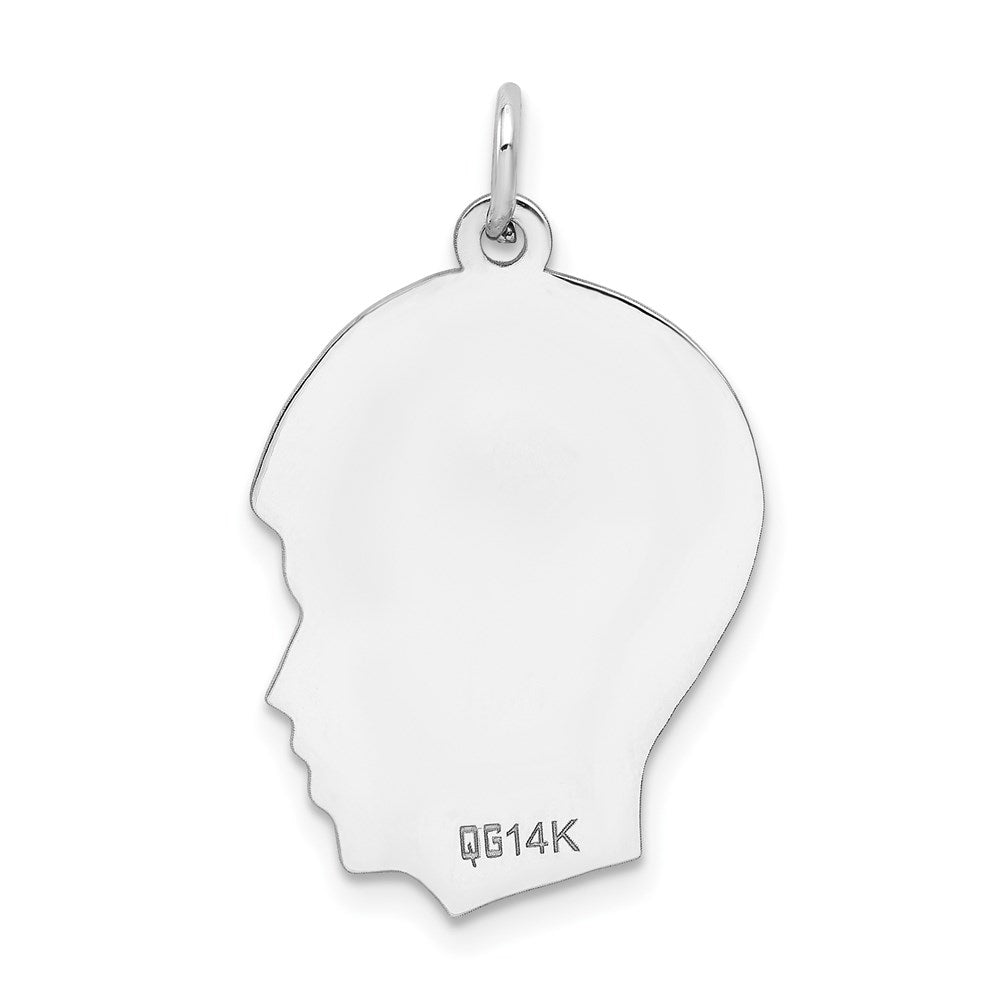 FJC Finejewelers 14 kt White Gold Personalized White Plain Medium.018 Depth Facing Right Engravable Boy Charm 27 x 17 mm