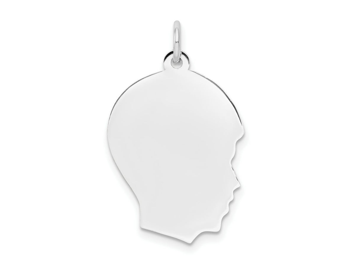 FJC Finejewelers 14 kt White Gold Personalized White Plain Medium.018 Depth Facing Right Engravable Boy Charm 27 x 17 mm