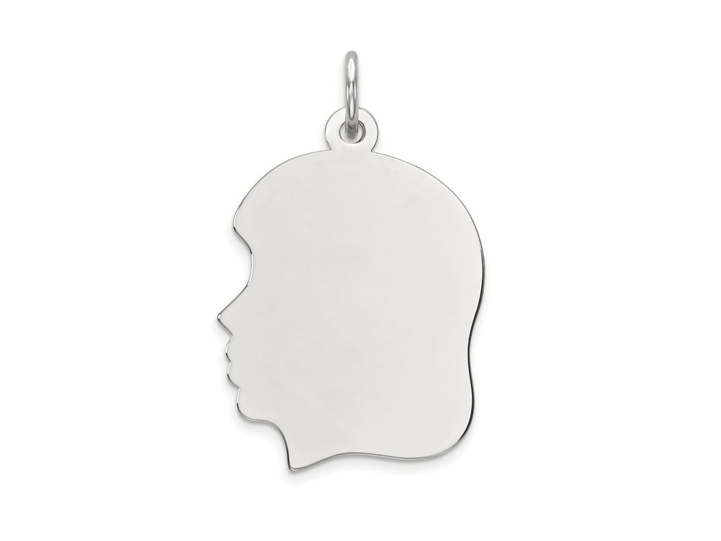 FJC Finejewelers 14 kt White Gold Personalized White Plain Medium.013 Depth Facing Left Engravable Girl Charm 27 x 17 mm