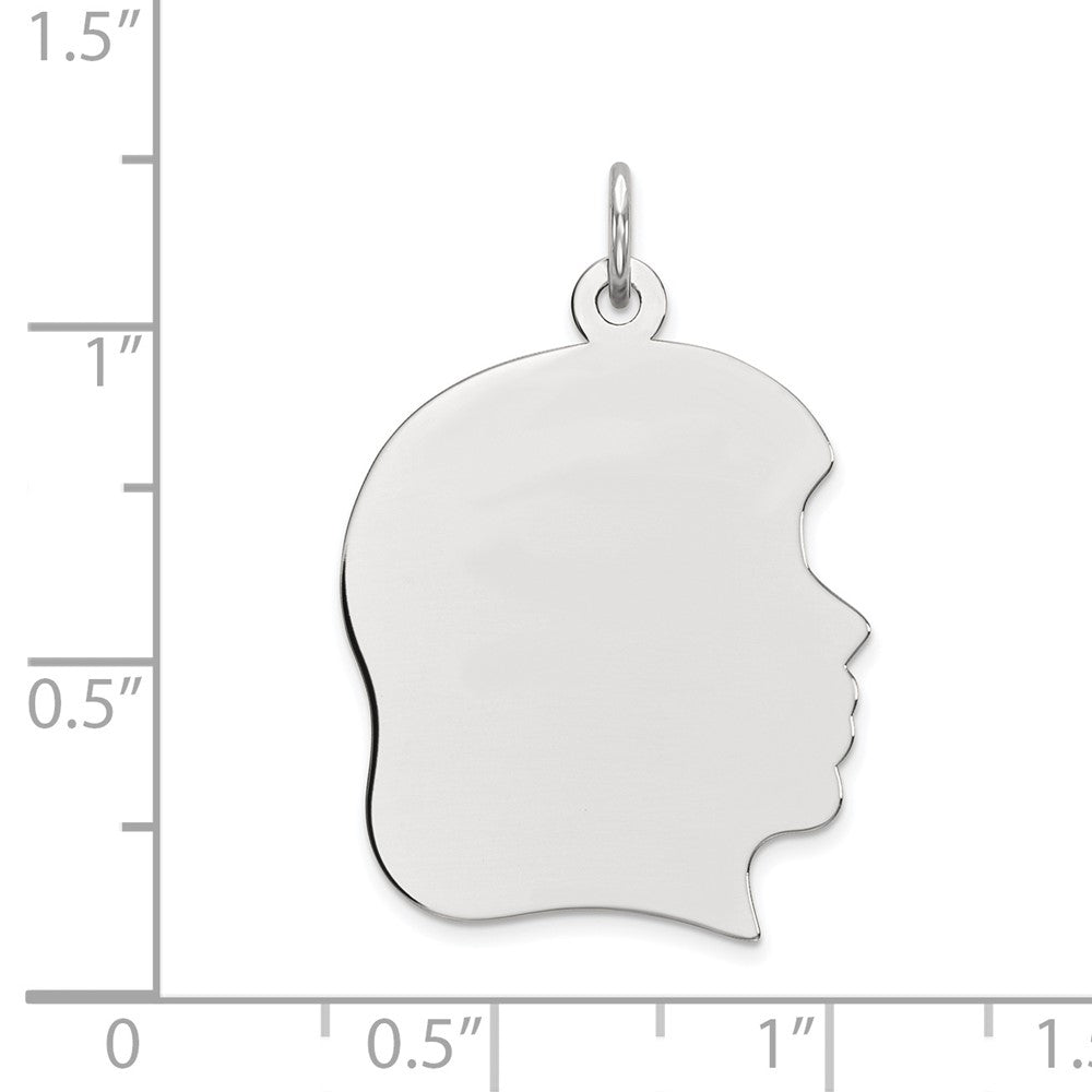 FJC Finejewelers 14 kt White Gold Personalized White Plain Large.013 Depth Facing Right Engravable Girl Charm 30 x 20 mm