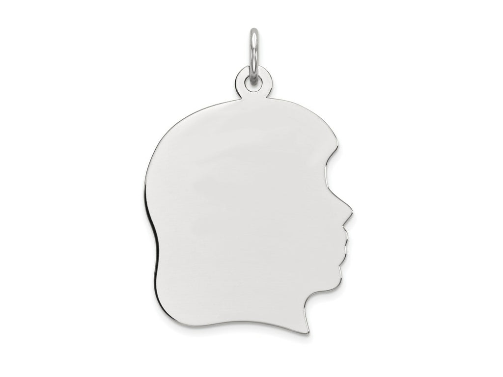 FJC Finejewelers 14 kt White Gold Personalized White Plain Large.013 Depth Facing Right Engravable Girl Charm 30 x 20 mm