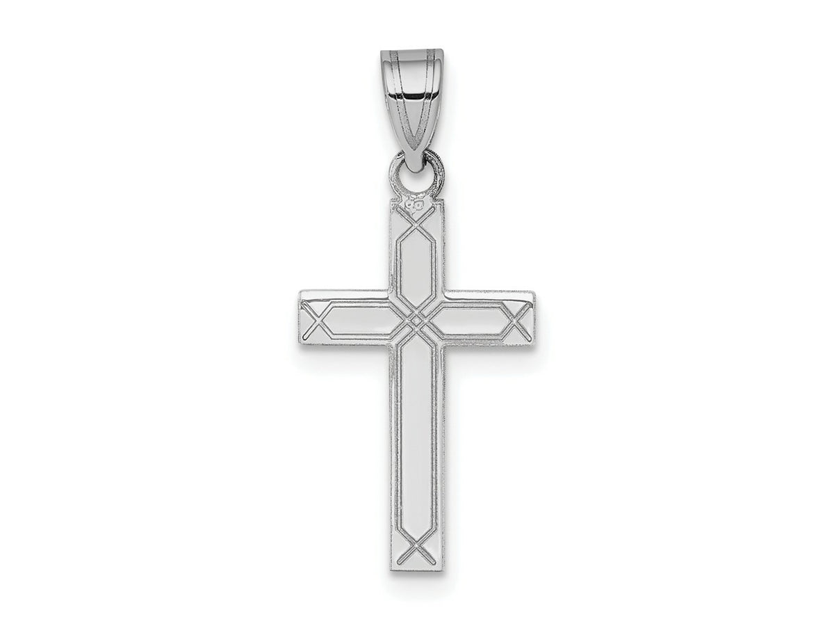 FJC Finejewelers 14 kt White Gold Solid Laser Etched Polished Cross Charm 25 mm x 12 mm