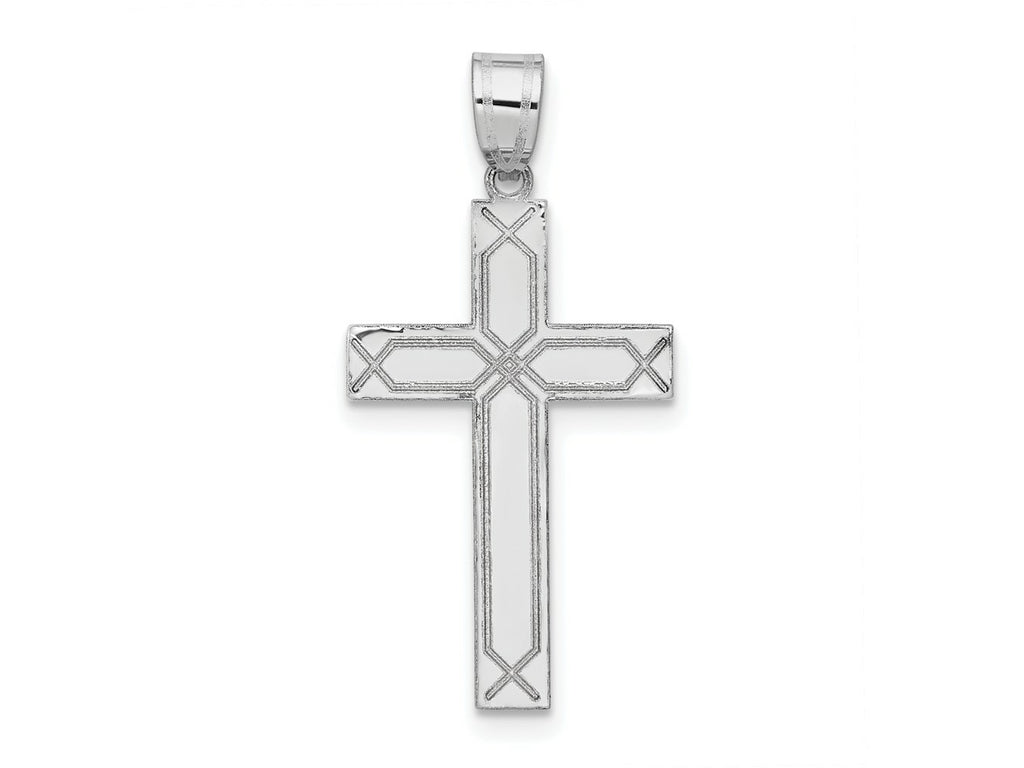 FJC Finejewelers 14 kt White Gold Solid Laser Etched Cross Charm 29 mm x 14 mm