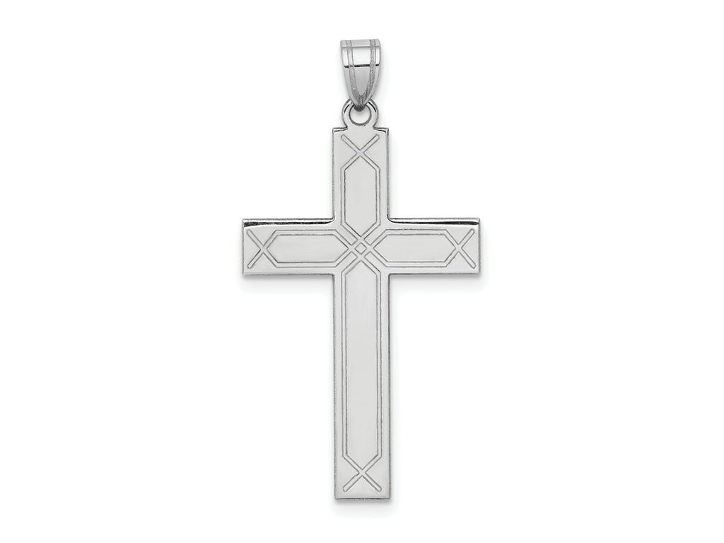 FJC Finejewelers 14 kt White Gold Solid Laser Etched Cross Charm 37 mm x 19 mm