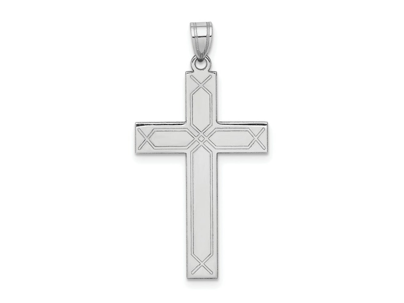 FJC Finejewelers 14 kt White Gold Solid Laser Etched Cross Charm 37 mm x 19 mm