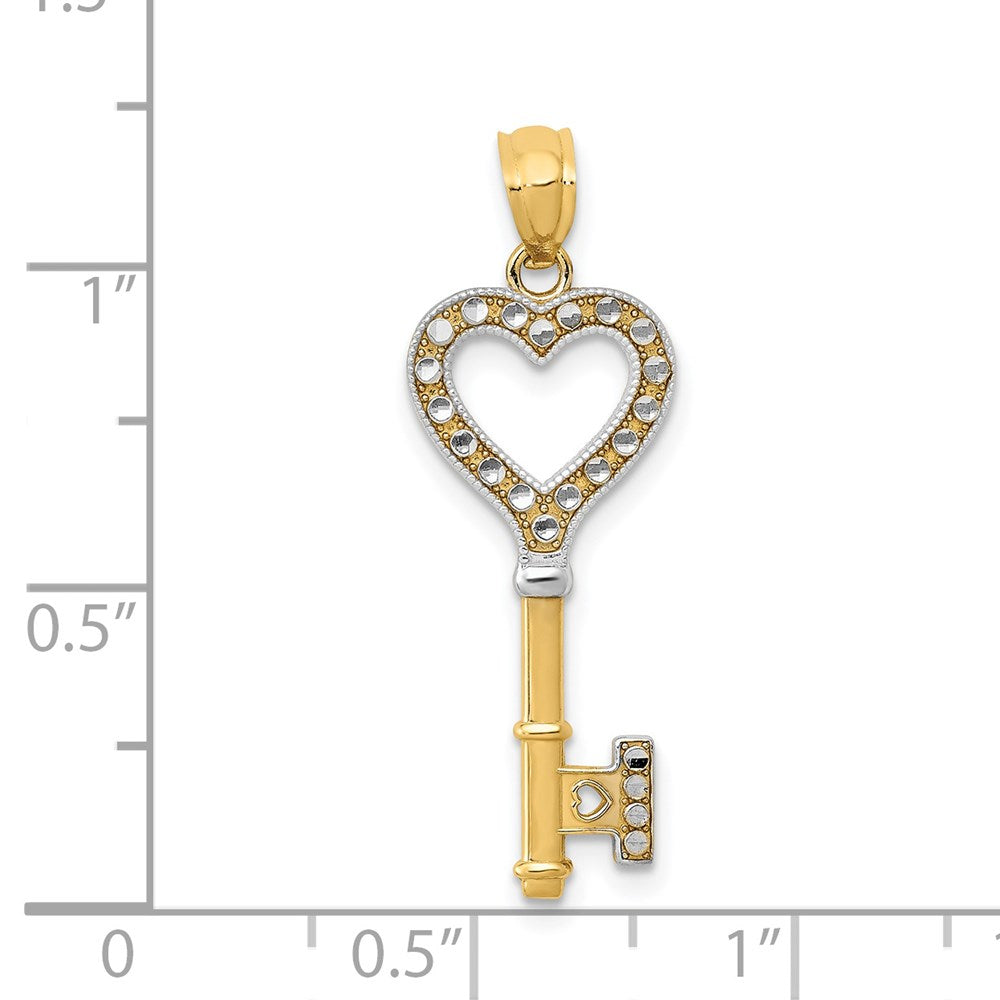 FJC Finejewelers 14 kt Yellow Gold with White Rhodium Polished Heart Key Charm 30 x 10 mm