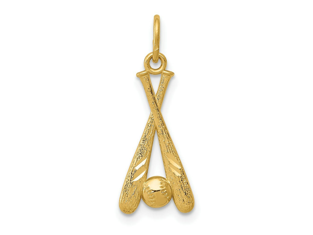 FJC Finejewelers 14 kt Yellow Gold Bright Cut Baseball Bats and Ball Charm 22 x 8 mm