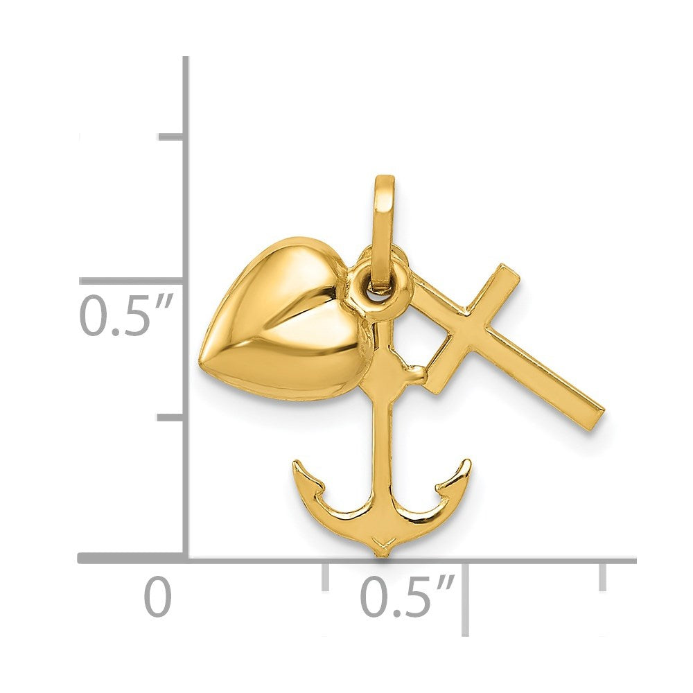 FJC Finejewelers 14 kt Yellow Gold Polished Heart Cross Anchor Charm 17 x 20 mm