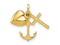 FJC Finejewelers 14 kt Yellow Gold Polished Heart Cross Anchor Charm 17 x 20 mm