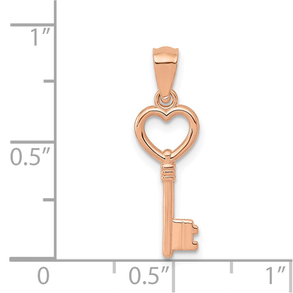 FJC Finejewelers 14 kt Rose Gold 3D Polished Heart Key Charm 23 mm x 7 mm