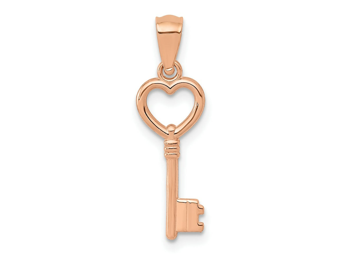 FJC Finejewelers 14 kt Rose Gold 3D Polished Heart Key Charm 23 mm x 7 mm