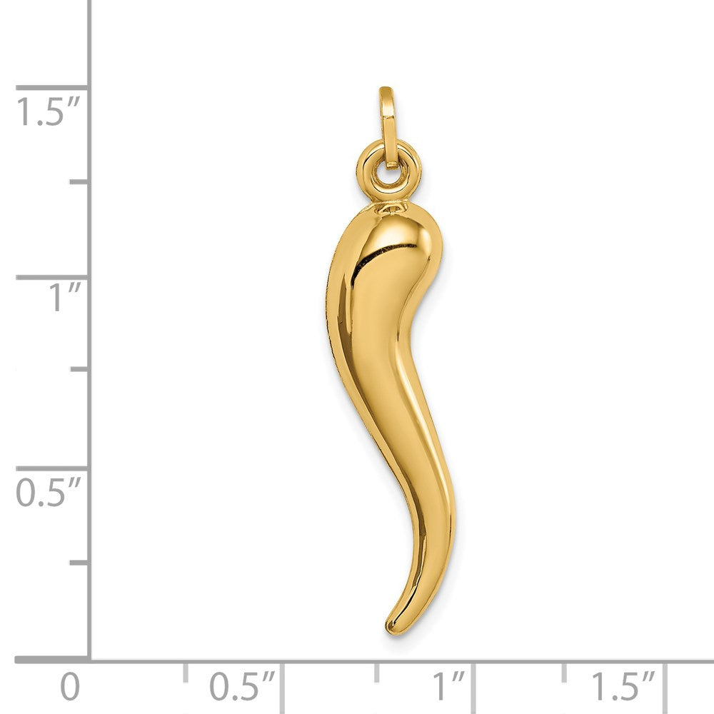 FJC Finejewelers 14 kt Yellow Gold Hollow 3D Italian Horn Charm 33 x 8 mm