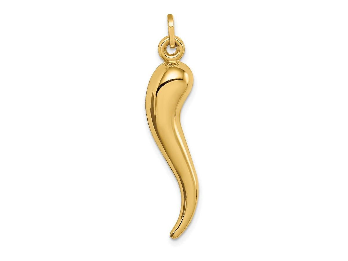 FJC Finejewelers 14 kt Yellow Gold Hollow 3D Italian Horn Charm 33 x 8 mm