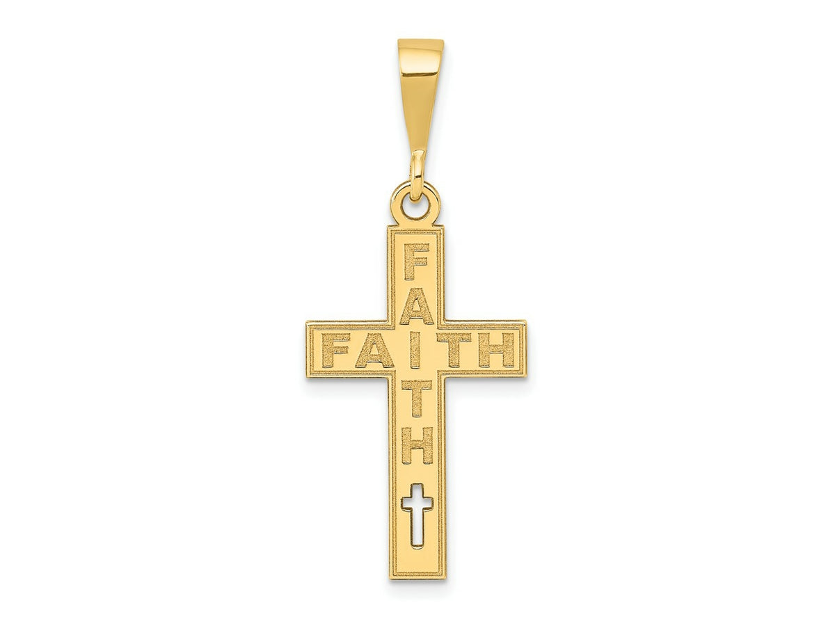 FJC Finejewelers 14 kt Yellow Gold Laser Cut FAITH Cross Charm 37 x 15 mm