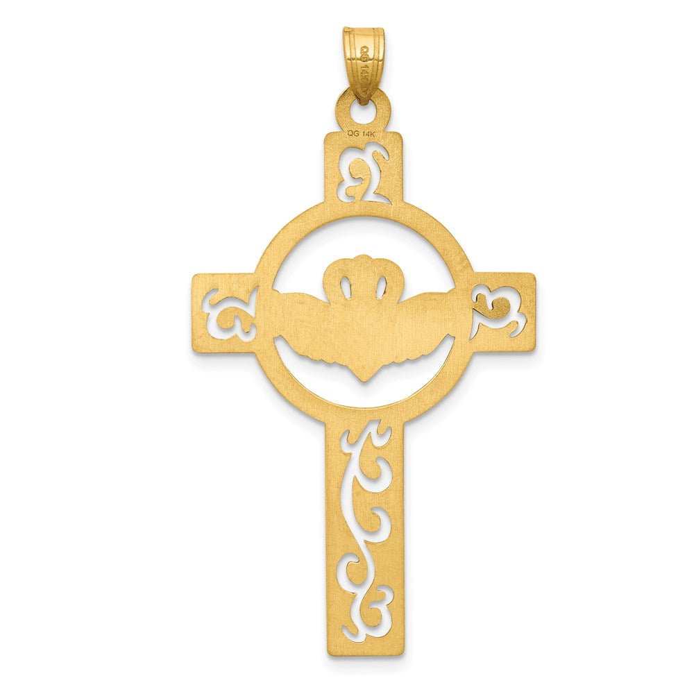 FJC Finejewelers 14 kt Yellow Gold Laser Cut Claddagh Cross Charm 47 x 26 mm