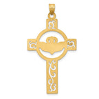 FJC Finejewelers 14 kt Yellow Gold Laser Cut Claddagh Cross Charm 47 x 26 mm