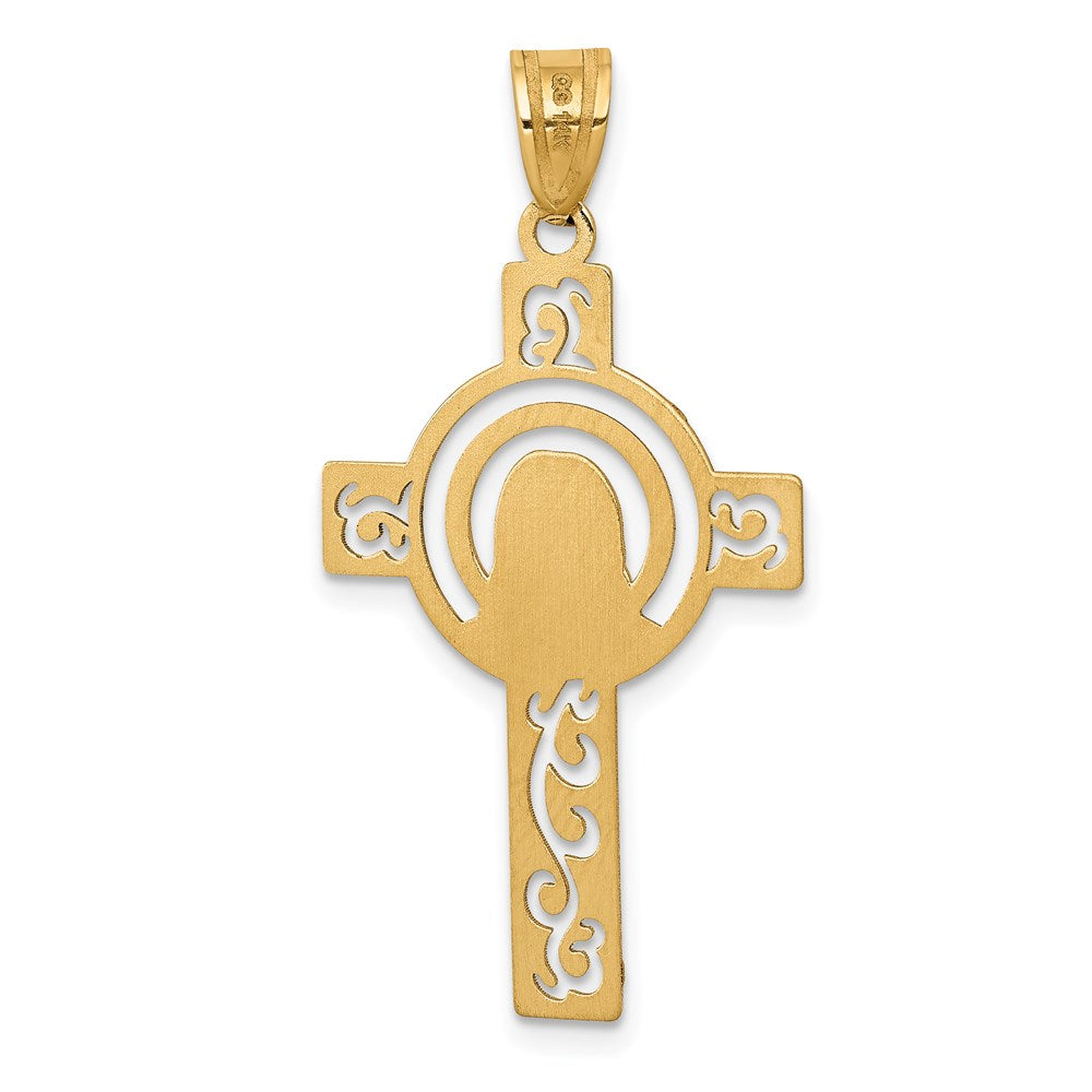 FJC Finejewelers 14 kt Yellow Gold Laser Cut Jesus Face Cross Charm
