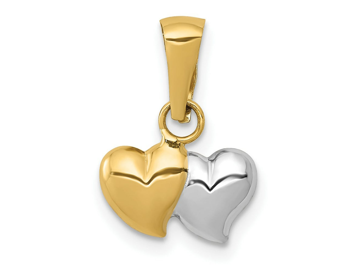 FJC Finejewelers 14 kt Yellow Gold with White Rhodium Double Heart Charm 15 x 11 mm