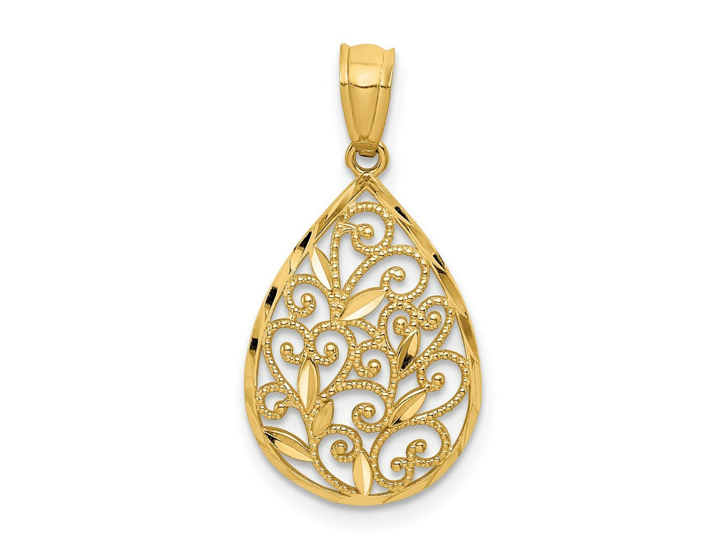 FJC Finejewelers 14 kt Yellow Gold Fancy Polished and Textured Small Filigree Teardrop Charm