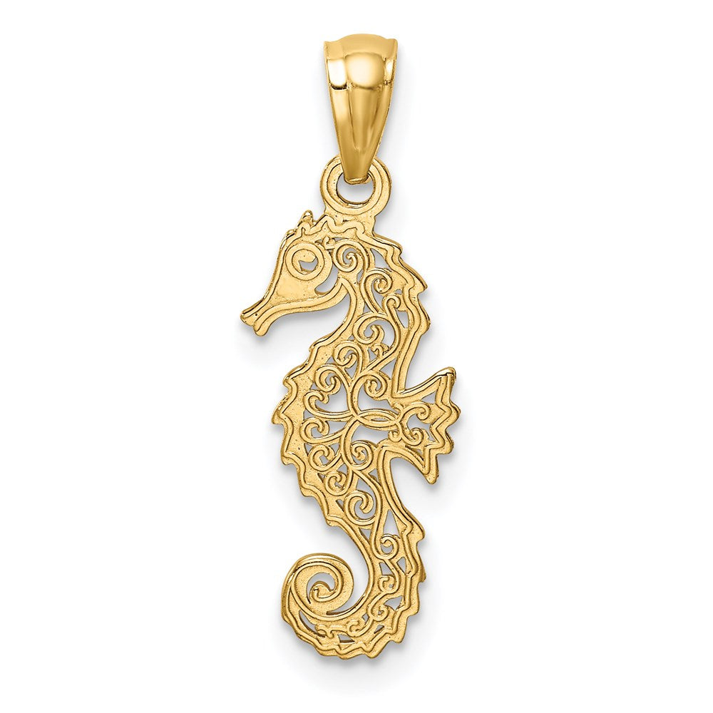 FJC Finejewelers 14 kt Yellow Gold Polished Filigree Seahorse Charm 25 mm x 9 mm