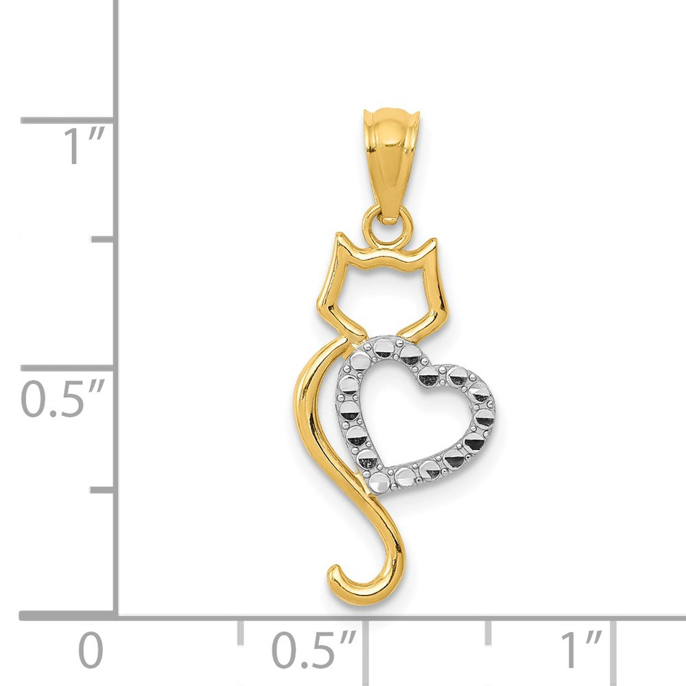 FJC Finejewelers 14 kt Yellow Gold Rhodium-Plated Polished Cat with Heart Charm