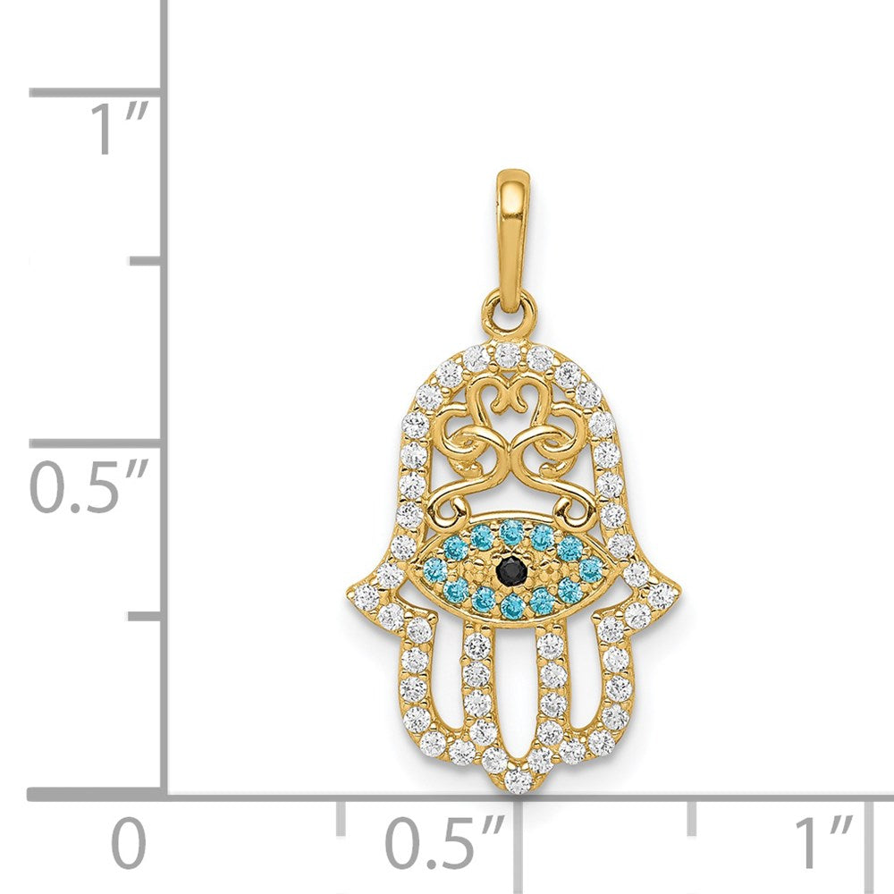 FJC Finejewelers 14 kt Yellow Gold Multi-colored CZ Hamsa Charm 22 mm