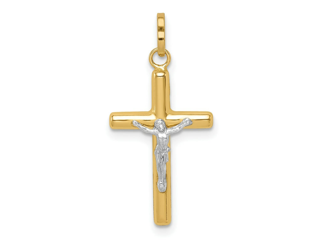FJC Finejewelers 14 kt Yellow Gold with White Rhodium Polished Hollow Crucifix Charm 25 x 12 mm