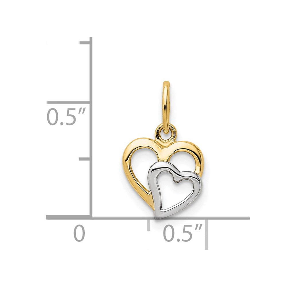 FJC Finejewelers 14 kt Yellow Gold and White Rhodium Polished Hearts Charm 8 mm